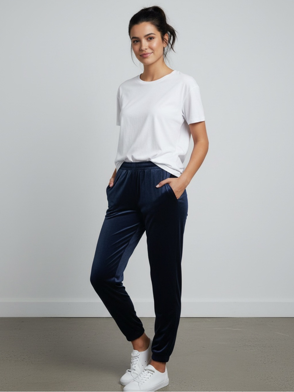 Velvet Pull-On Pants in Deep Navy • NWT • 17" waist, 27" inseam, 14.5" rise